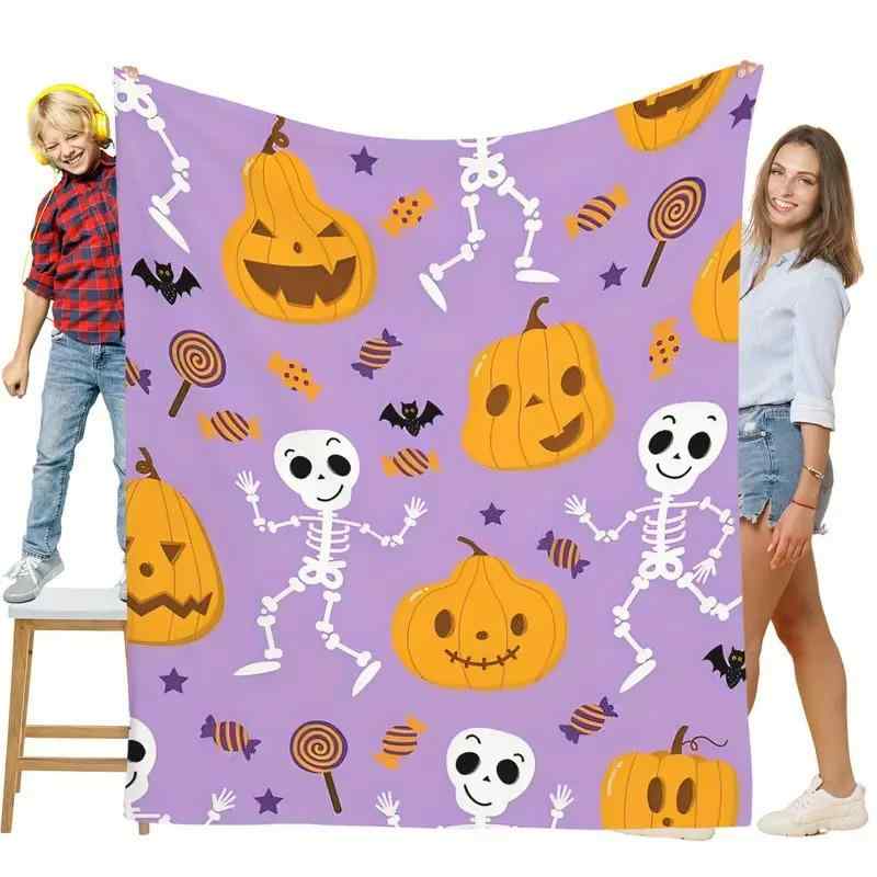 ブランケット ハロウィン カボチャ スカル キャンディ コウモリ プリント フランネル毛布 ポリエステル製 快適 柔らか ふわふわ 軽量 ソファカバー ひざ掛け 寝室 リビング 飾り