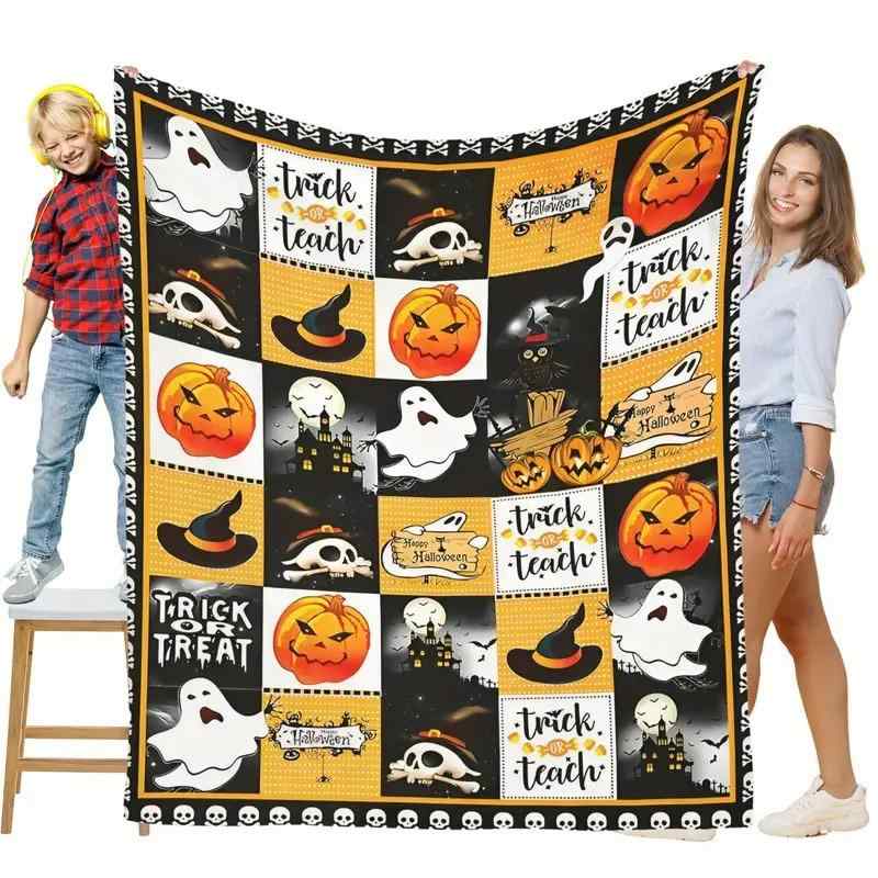ブランケット ハロウィン フランネル 毛布 ひざ掛け カボチャ 魔女の帽子 スカル ゴースト柄 ポリエステル ソフト 暖かい 保温性 肌触り良い 装飾 デコレーション ソファーカバー