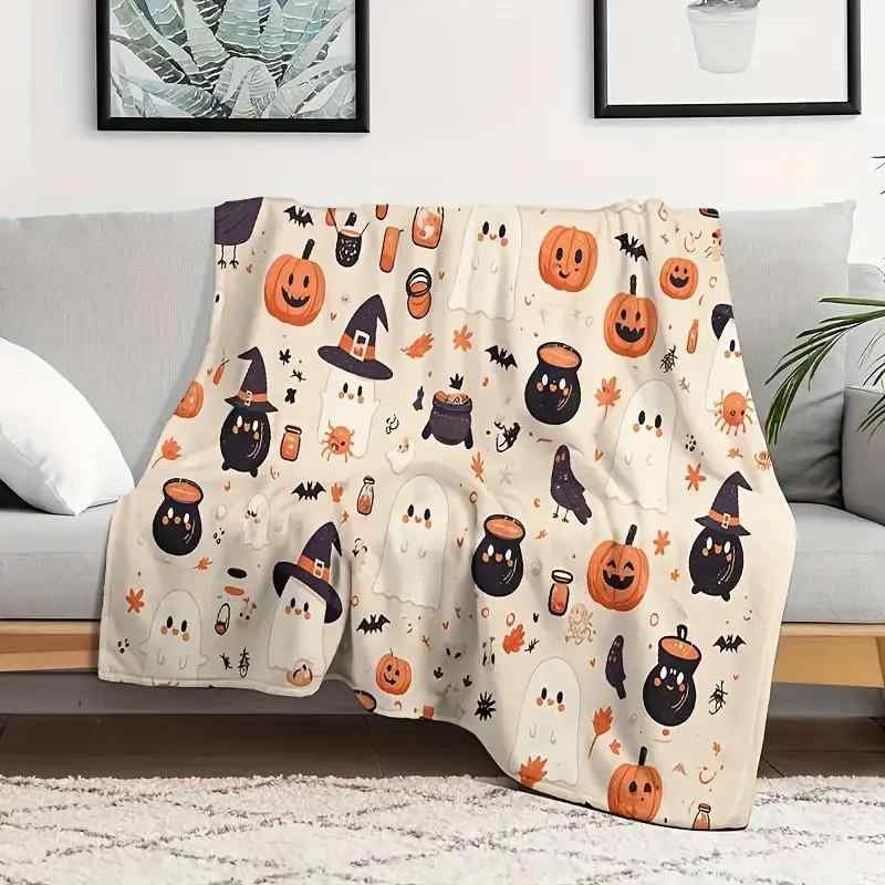 ブランケット ハロウィン フランネル かわいい カボチャ ゴースト コウモリ柄 ポリエステル製 ふわふわ肌触り ソファ ベッド 旅行 オフィス アウトドア ひざ掛け 毛布 快適
