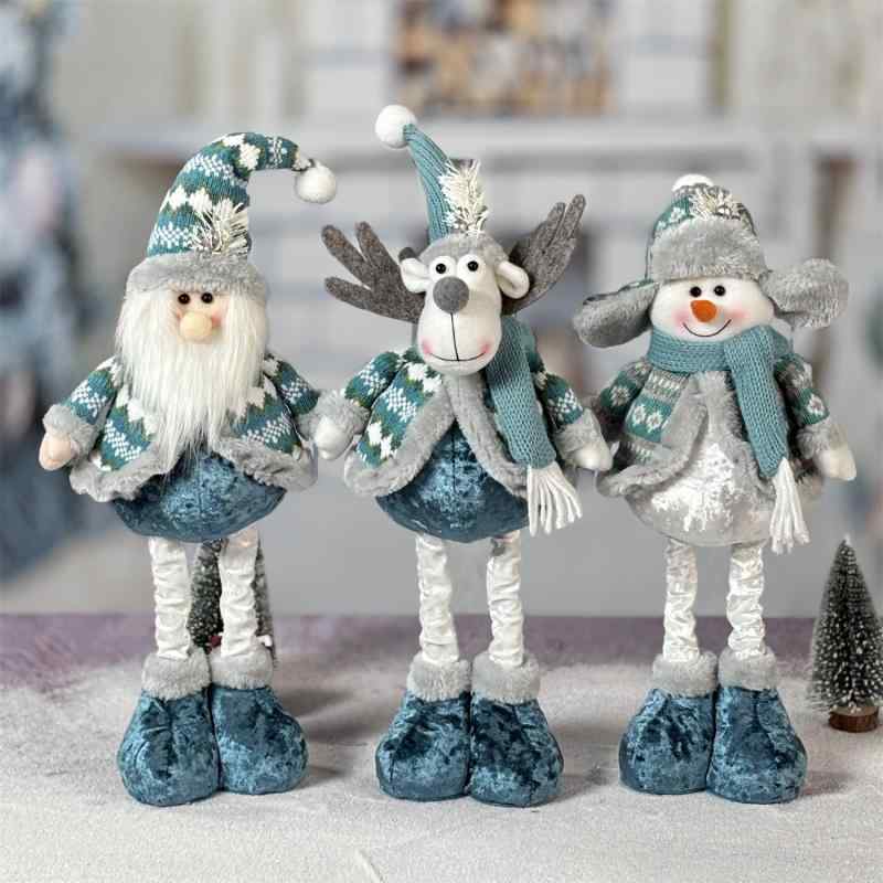 乐天商城 - クリスマス飾り 伸縮 サンタクロース 雪だるま トナカイ ぬいぐるみ ブルー ポリエステル製 かわいい おしゃれ インテリア オブジェ デコレーション雑貨