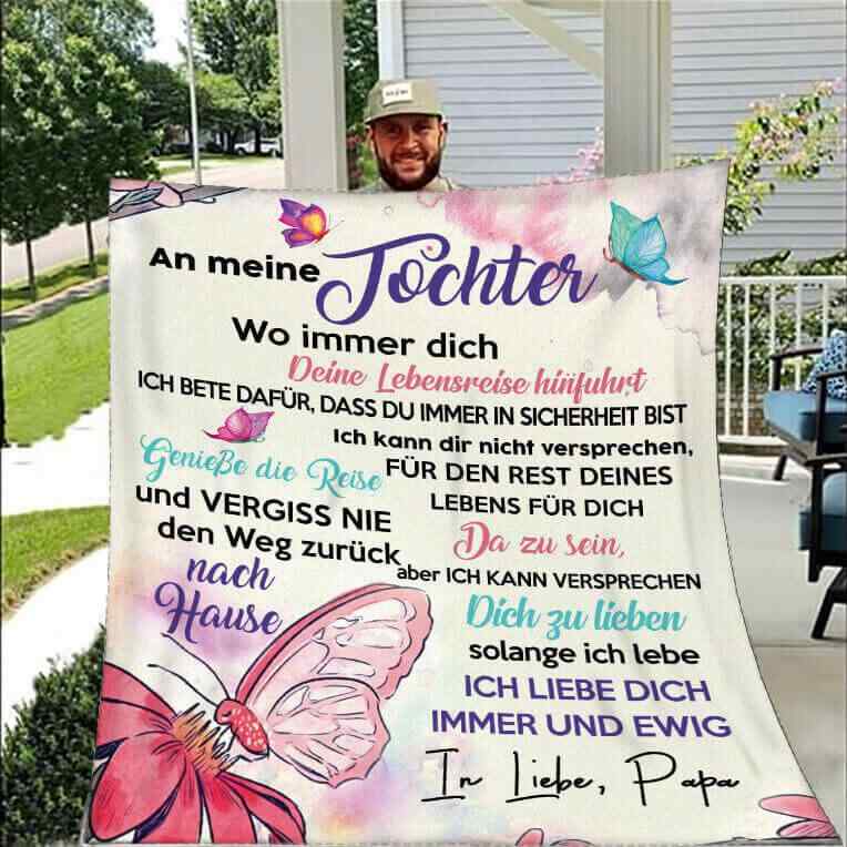 ブランケット 娘用 ギフト フランネル毛布 レター型 ドイツ語メッセージ入り 父から娘へ ソファ 飛行機..