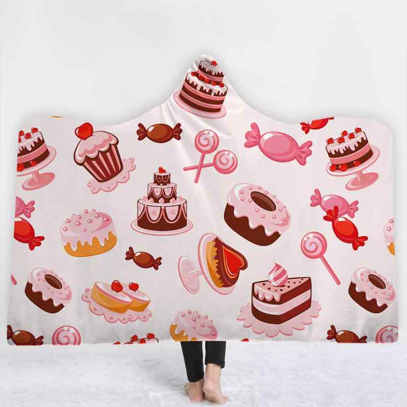 着る毛布 フード付き ポンチョ ブランケット 秋冬 3Dデジタル スイーツ柄 フリース ふわふわ 厚手 暖か..