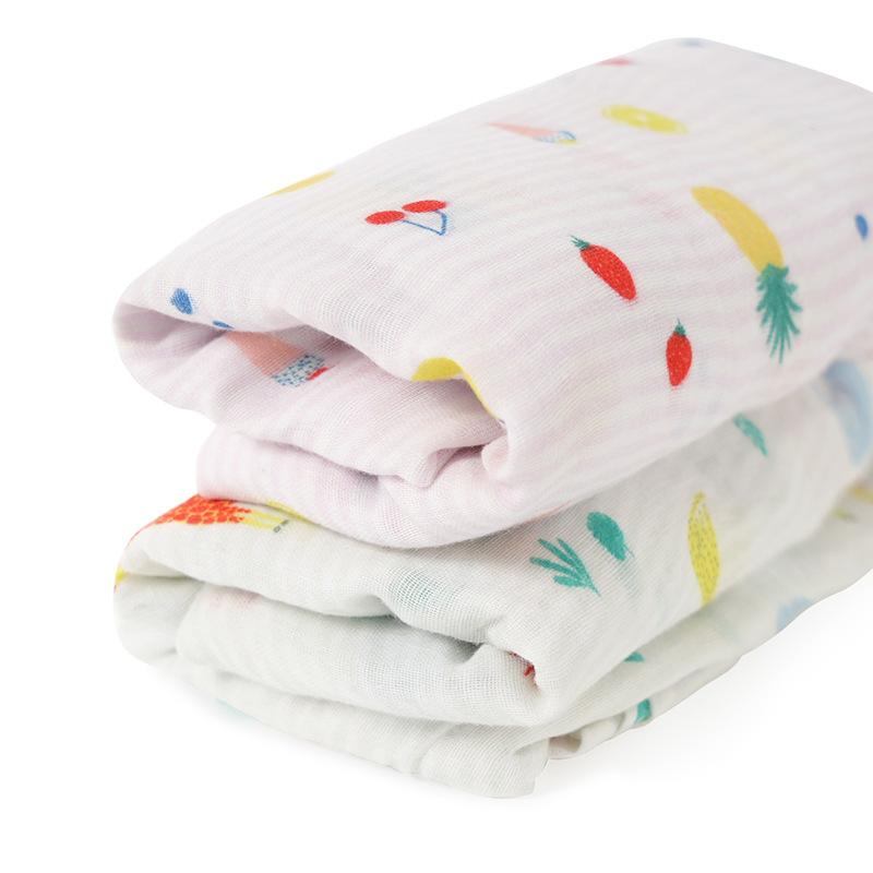 ベビー ガーゼ バスタオル おくるみ 赤ちゃん 綿100% 2重ガーゼ ウォッシュ加工 冷房対策 夏用薄掛け ブランケット ひんやりケット 軽量 吸湿速乾 大判 アニマル柄 ストライプ フルーツ柄 グリーン系 ピンク系