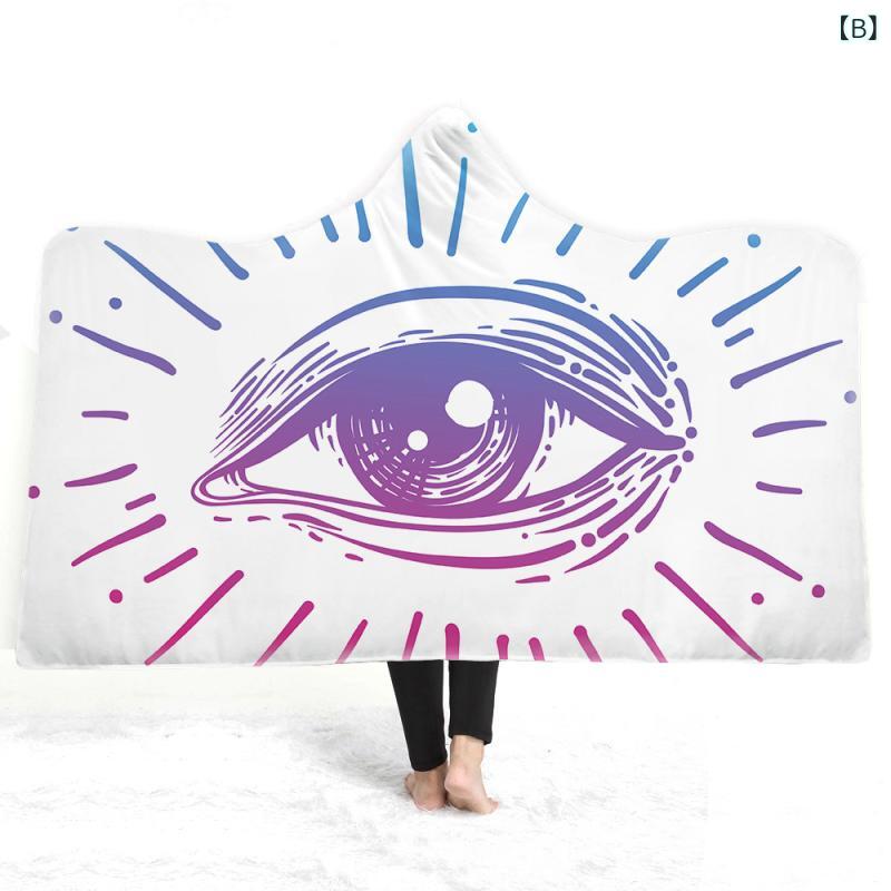 着る毛布 フード付き ポンチョ 厚手 ダブルレイヤー フリース ボア ブランケット 冬 欧米風 3Dデジタルプリント アニメ柄 部屋着 ルームウェア 防寒 保温 あったか ポリエステル