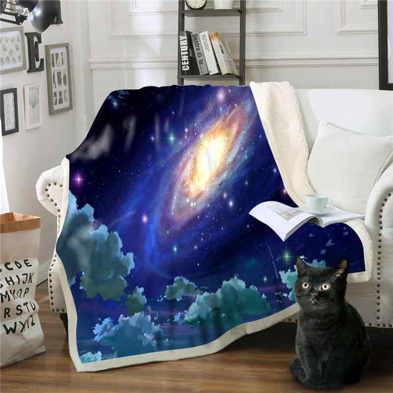 Rakuten - ブランケット ポリエステル フランネル 厚手 二層構造 デジタル3Dプリント 星空柄 地球柄 宇宙柄 マルチカバー ソファカバー ひざ掛け スローブランケット 四季 通年