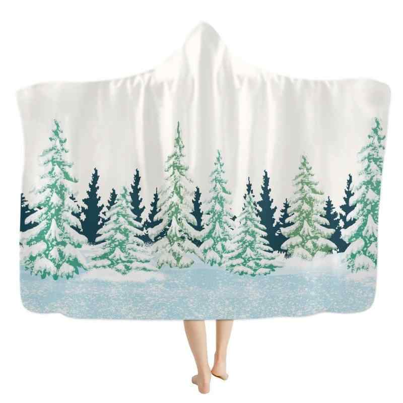 ブランケット クリスマス サンタツリー柄 厚手 フード付き ポリエステル 暖かい 冬用 ルームウェア 防寒 おうち時間 ゆったり おしゃれ..