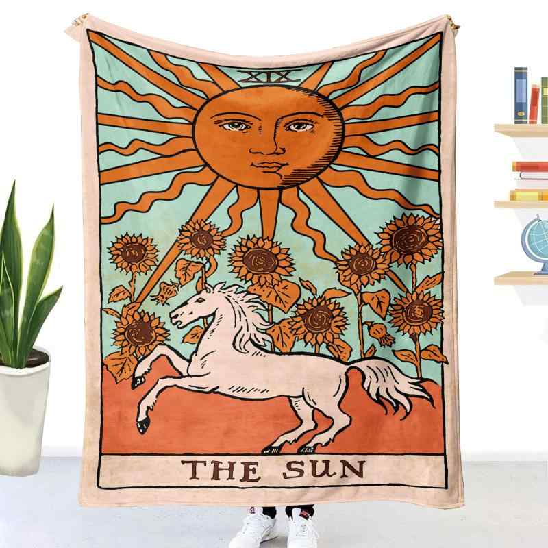 毛布 ポリエステル フランネル 厚手 保温性 暖かい デジタル印刷 太陽柄 ヘム加工 ブランケット ひざ掛け 昼寝用 スローケット 冬 欧米風 インテリア(x2)