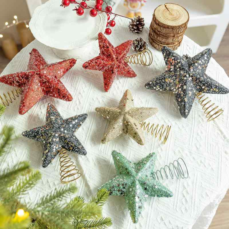 ツリートップスター クリスマスツリー 頂点飾り フォーム製 発泡スチロール 五芒星 星型 グリッター ラメ キラキラ輝く シャンパンゴールド シルバー レッド ピンク 多色展開 モダンデザイン イベント装飾 飾り付け