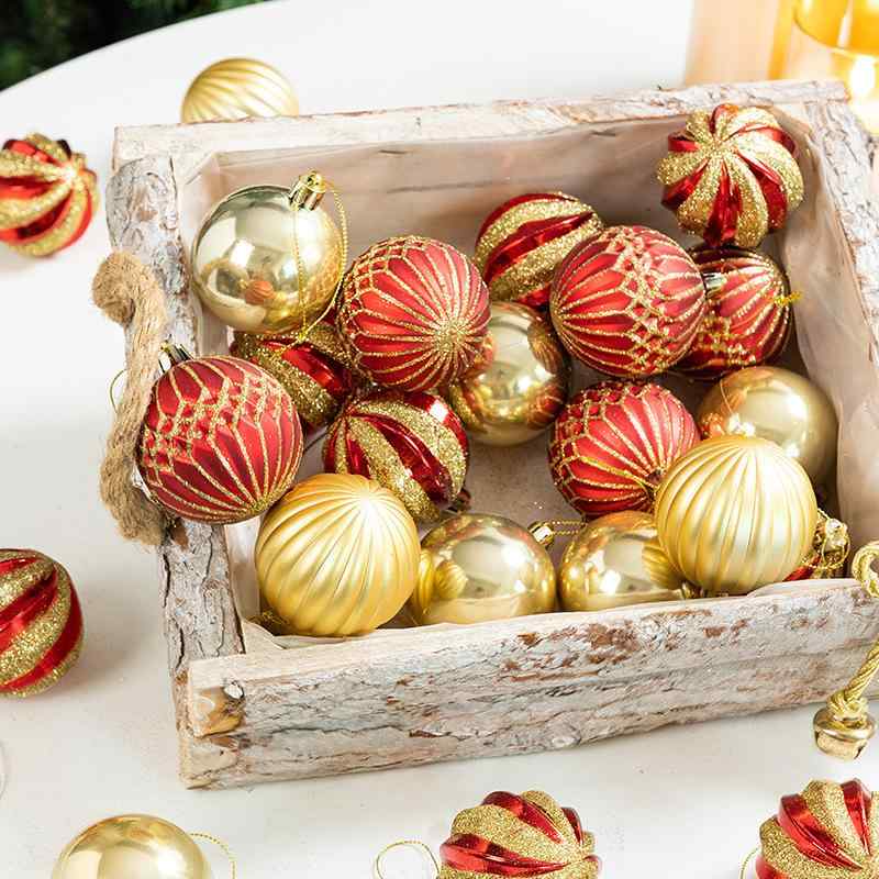 クリスマスオーナメント クリスマスツリー ボックス入り ボール 飾り 6cm 8cm シャンパン レッド ゴールド 彩色 吊り下げ装飾 欧風 プラスチック製
