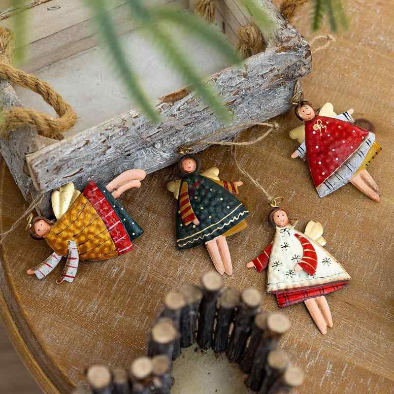 クリスマスオーナメント 天使 吊り下げ 鉄製 アイアン製 かわいい キュート カラフル 多彩な色展開 おしゃれ 欧風デザイン 室内装飾 デコレーション リビング 玄関 子供部屋