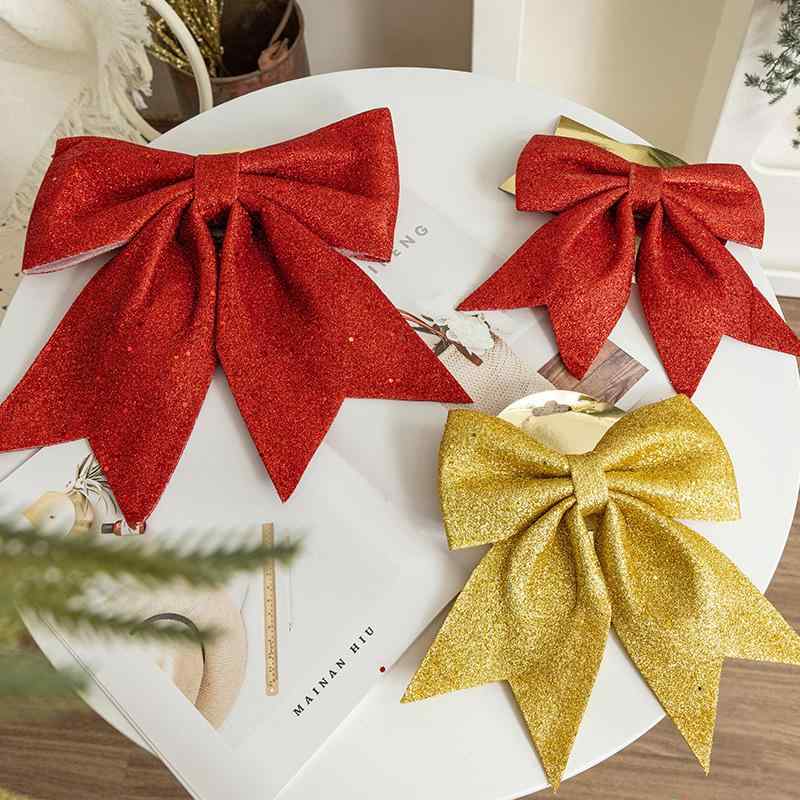 オーナメント クリスマスツリー リボン 蝶々結び 赤 レッド 金 ゴールド ラメ グリッター パール調 ヨーロピアン 大 大型 店舗 イベント装飾 華やか デコレーション