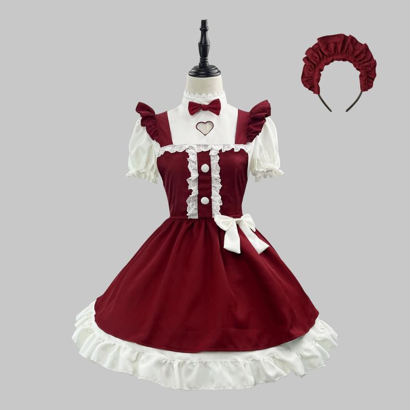 コスプレ衣装 レディース クリスマス ロリータ メイド服 アニメ ゲーム 二次元 かわいい 仮装 ドレス ワンピース ワインレッド ポリエステル 華やか イベント パーティー 秋冬