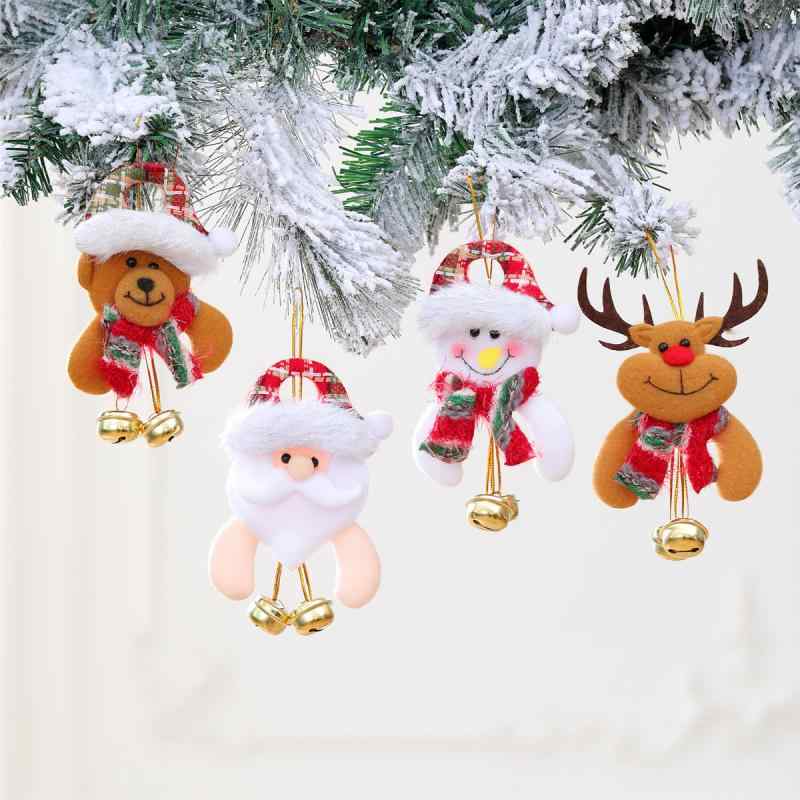 クリスマスオーナメント 2個の鈴付き ぬいぐるみ マスコット サンタ 雪だるま トナカイ クマ 布製 クリスマスツリー 吊り下げ デコレーション ミニ飾り かわいい 装飾 ギフト(x2)
