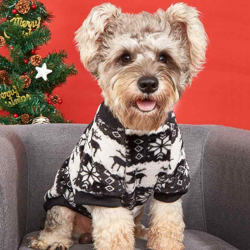 ペット服 犬猫兼用 クリスマス スウェット トレーナー モノトーン トナカイ柄 もこもこ フリース ボア あったか 保温 防寒着 秋冬 部屋着 お散歩用 ポリエステル(x2)