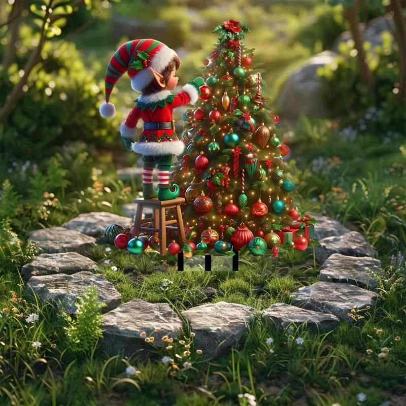 クリスマスオーナメント アクリル製 クリスマスツリー ガーデンデコレーション 地面差し込み 屋外 庭用 オブジェ 吊り下げ飾り 田園風 ナチュラル 秋冬装飾(4)