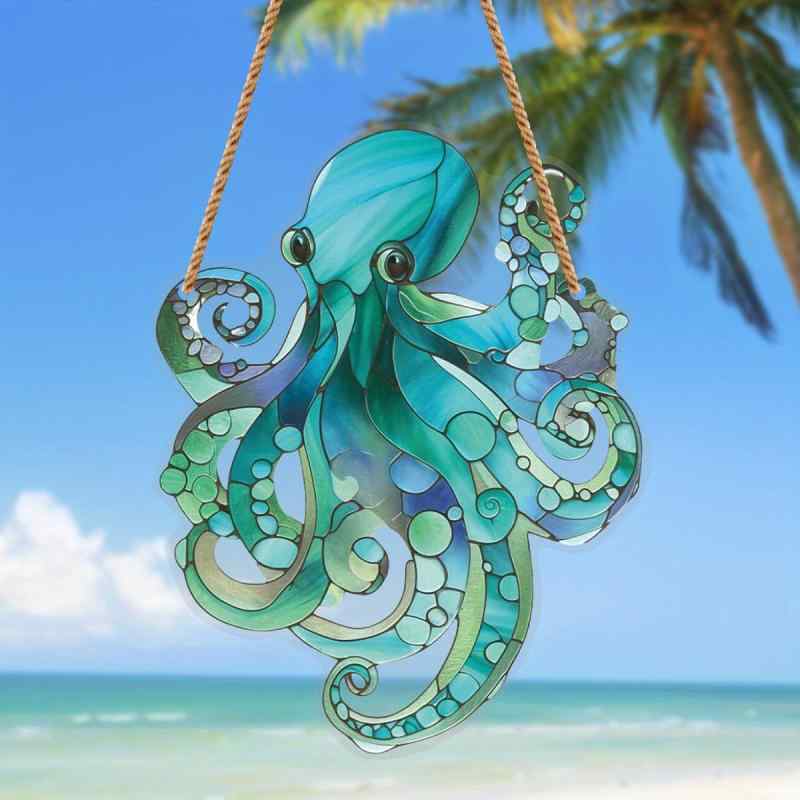 サンキャッチャー 海洋 ブルー タコ アクリル製 光を捕える オーナメント クリスマス プレゼント 贈り..