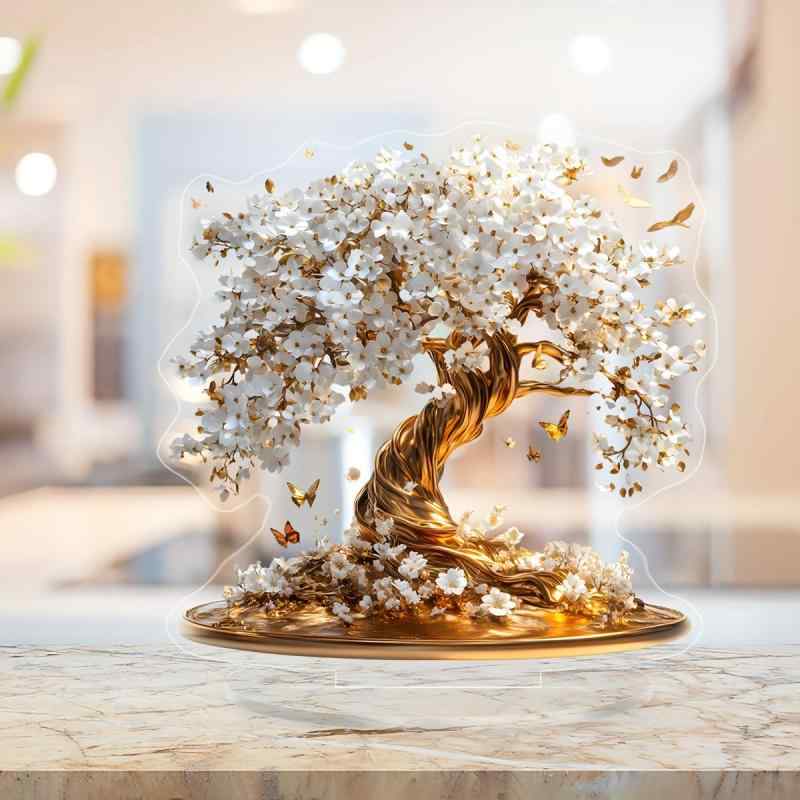 乐天商城 - 置物 クリスマス 花咲く木 2D 平面 アクリル製 台座付き インテリア オブジェ 卓上 デコレーション 飾り リビング 玄関 オフィス カントリー調