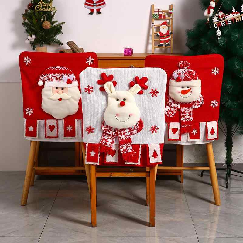 チェアカバー クリスマス サンタ 雪だるま トナカイ キャラクター 立体 ニット 布製 かわいい 赤色 ダイニング 食卓 パーティー イベント 装飾 デコレーション 冬