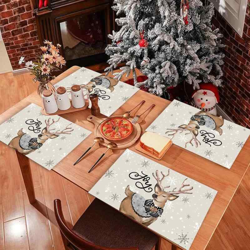 ランチョンマット クリスマス エルク柄 レトロ アメリカン 防汚 断熱 ポリエステル 食卓 ダイニングテーブル インテリア デコレーション 飾り付け パーティー