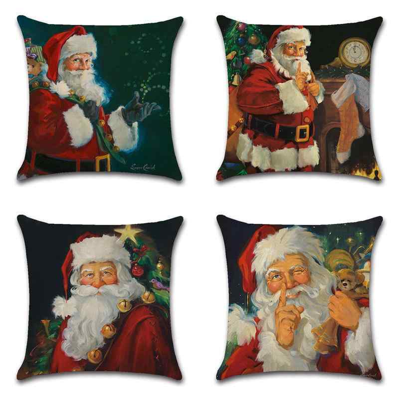 クッションカバー サンタクロース フェイス柄 リネン 天然素材 クリスマス 装飾 冬 インテリア おしゃれ かわいい 正方形 ギフト プレゼント(x2)