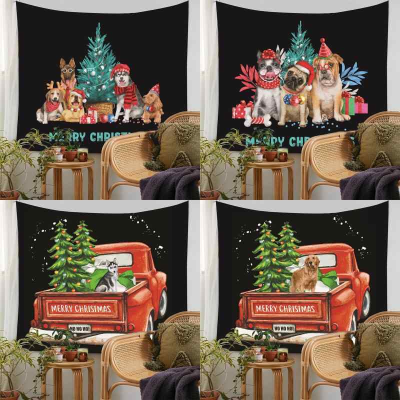 タペストリー クリスマス 犬 ドッグ ポリエステル ウォールデコ 壁掛け 寝室 ベッドルーム リビング インテリア装飾 かわいい 幾何学模様 抽象柄 アメリカンスタイル 長方形
