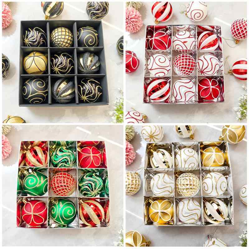 クリスマスツリー飾り 6cm 電気メッキ プラスチック ボール 四つ葉のクローバー ヨーロピアン 波紋デザイン 彩色 おしゃれ 華やか