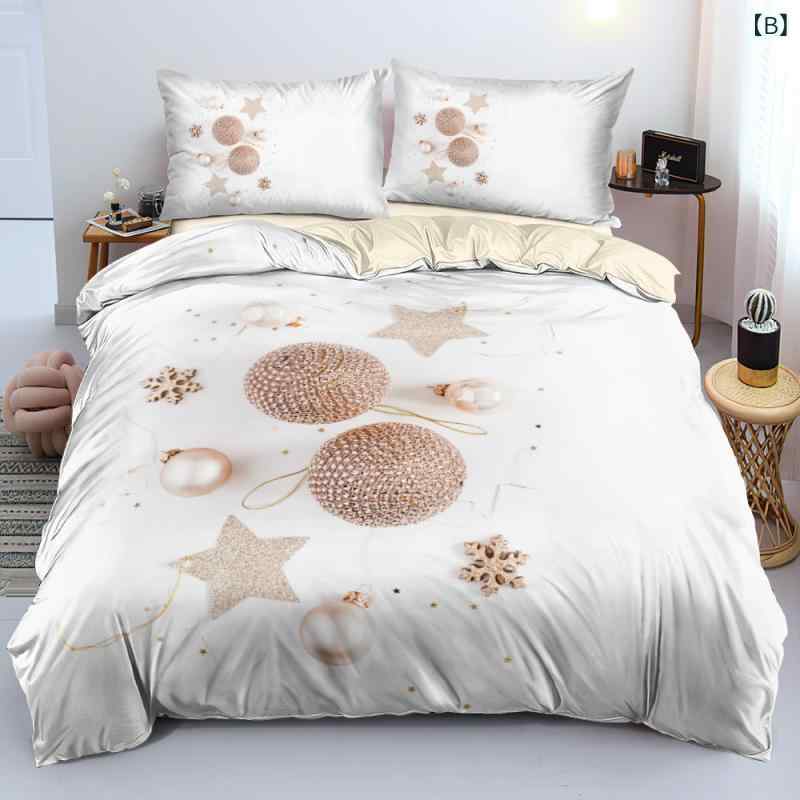 布団カバー セット クリスマス 冬 雪景色 デジタルプリント ポリエステル ピーチスキン加工 3点セット アメリカンデザイン 多彩な柄 寝具カバー かわいい 快適 暖か ベッドルーム インテリア 3