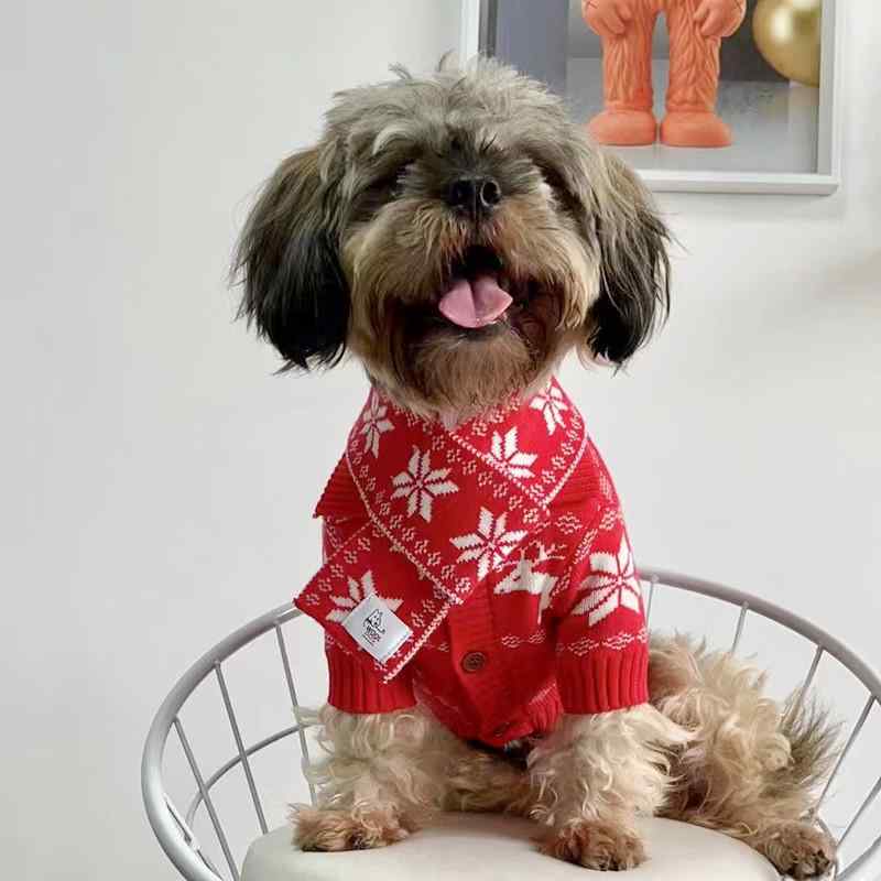 ペットウェア 犬用 猫用 秋冬 クリスマス セーター マフラー セット かわいい 防寒 ニット素材 レッド 洋服 小型犬 中型犬 ビションフリーゼ トイプードル