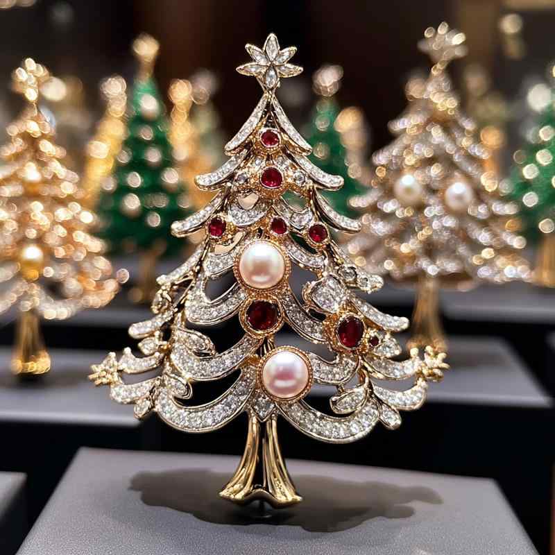 ブローチ レディース 女性用 銅製 淡水パール クリスマスツリー オリジナルデザイン マイクロセッティング 高級感 華やか ピン 装飾用 ギフト プレゼント レトロ