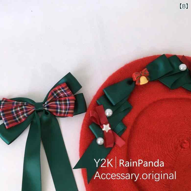 ベレー帽 秋冬 クリスマス レッド 赤 リボン ウール 羊毛 JKスタイル かわいい ガ...