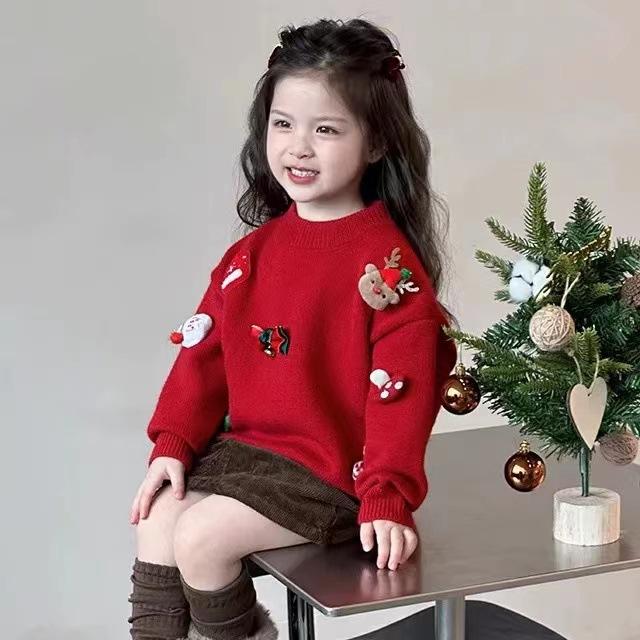 ・カテゴリ: 子供用セーター・対象性別: 女性・スタイル: カジュアル・加工: 柔軟処理・主な素材: ナイロン50%混紡・ネックライン: クルーネック・袖丈: 長袖・柄: カートゥーン・厚さ: 厚手・糸の太さ: 普通・着脱タイプ: プルオーバー・対象年齢: 中小児（3〜8歳向け、身長100〜140cm向け）・カラー展開: レッド、レッド（裏起毛）・サイズ展開: 90cm、100cm、110cm、120cm、130cm