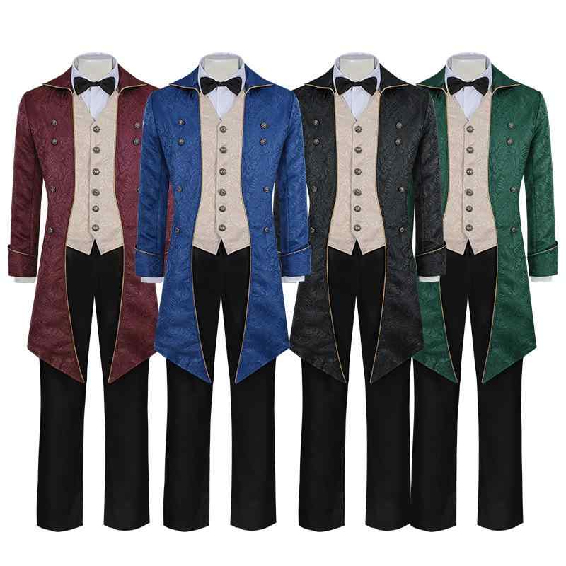 コート メンズ タキシード ミドル丈 中世風 レトロ パンク 衣装 コスチューム 舞台衣装 イベント 欧米風 ファンタジー クリスマス 仮装 男性用 ポリエステル アウター ブラック レッド グリーン ブルー