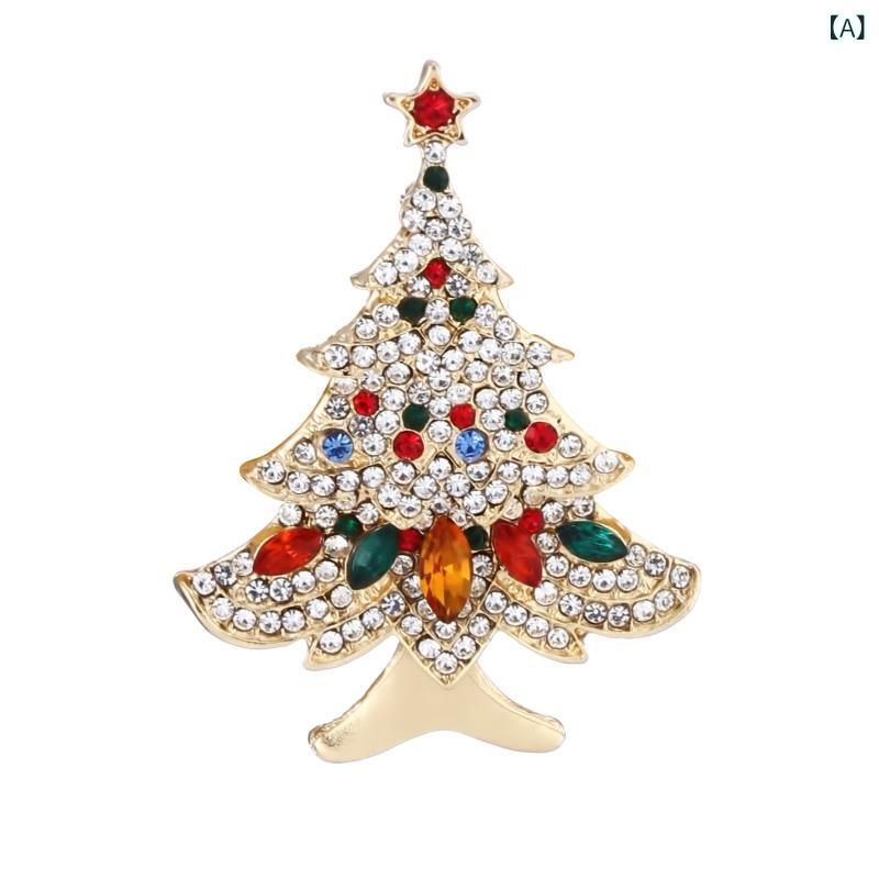 narukiのブローチ 男女兼用 クリスマスツリー ラインストーン 欧米風 レトロ 合金 電気メッキ加工 スーツ ジャケット コート バッグ 帽子 アクセサリー ピン 飾り プレゼント 贈り物 パーティー カジュアル 幾何学模様 カラフル 秋冬｜アングル2