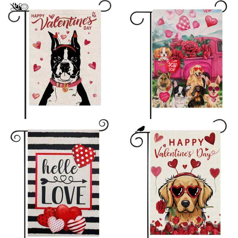 ガーデンフラッグ 庭 屋外 飾り バレンタインデー クリスマス 冬 祝日 イベント用 麻 リネン素材 おし..