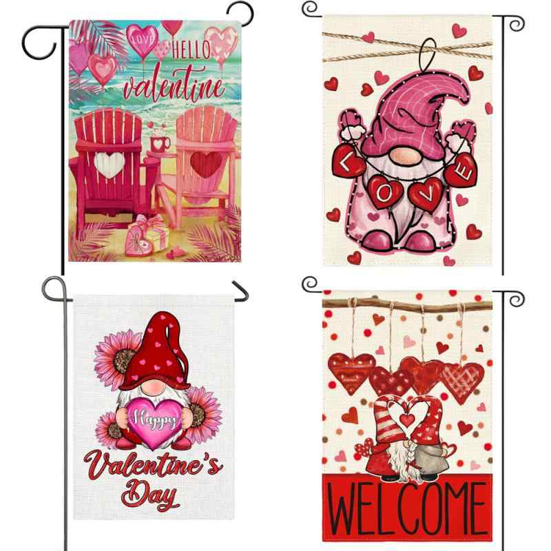 ガーデンフラッグ 麻 リネン製 冬 バレンタイン クリスマス 屋外 庭園 デコレーション 季節イベント 飾り(x2)