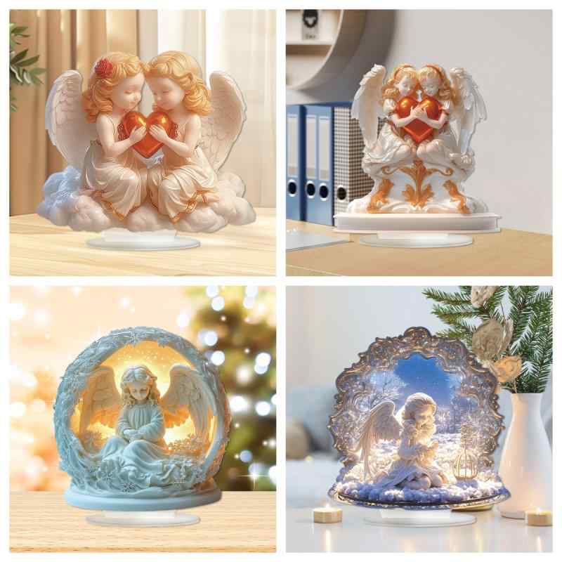 置物 天使 ハート 羽根 レッド アクリル クリスマス バレンタイン 台座付き 卓上 インテリア オフィス リビング アメリカンカントリー 装飾 デコレーション(x2)