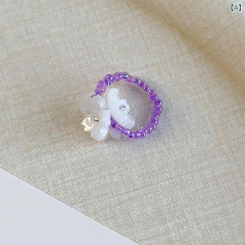 指輪 レディース フリーサイズ カラフル ビーズ 花 フラワー モチーフ 手作り ハンドメイド アクセサリー 韓国風 フェミニン 上品 おしゃれ プレゼント