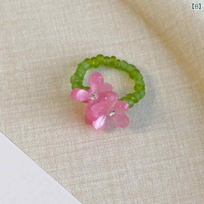 narukiの指輪 レディース フリーサイズ カラフル ビーズ 花 フラワー モチーフ 手作り ハンドメイド アクセサリー 韓国風 フェミニン 上品 おしゃれ プレゼント｜アングル2