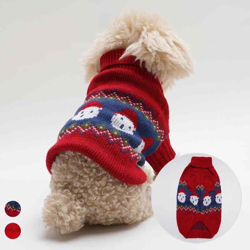 犬用セーター 秋冬 レトロ クリスマスツリー スノーマン柄 レッド ニット 伸縮性 アクリル素材 防寒 保..
