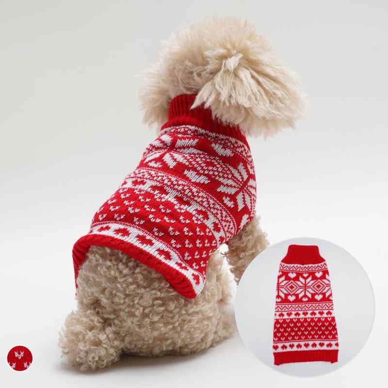 犬服 小型犬 ドッグウェア 春秋 テディ トイプードル セーター ニット アクリル 赤 トナカイ クリスマス 新年 ホリデー お散歩 お出かけ ブリティッシュスタイル