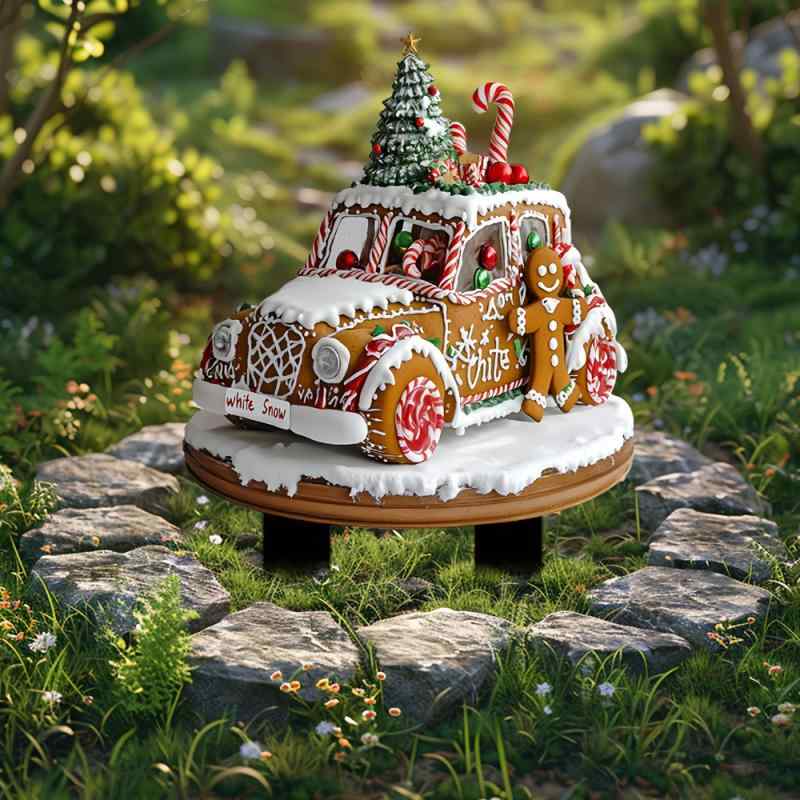 クリスマスオーナメント ボヘミアン風 アメリカンカントリー ジンジャーブレッドカー サインプレート 防水 耐摩耗 アクリル製 ガーデンピック 吊り下げ ディスプレイ(x2)