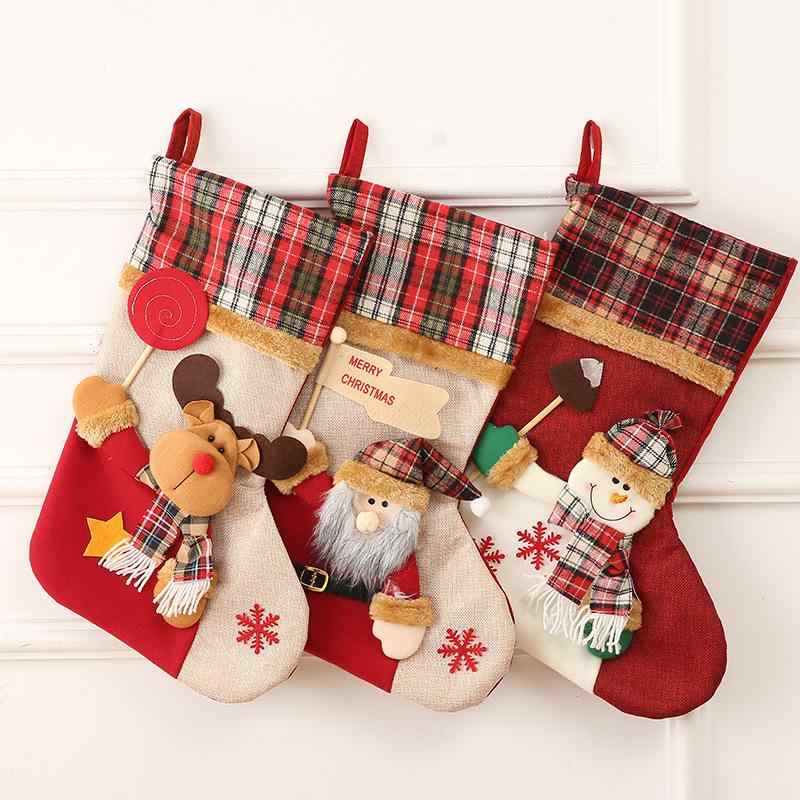 クリスマスグッズ 特大 ソックス型 プレゼント袋 ギフトバッグ かわいい サンタ スノーマン トナカイ柄 布製 クリスマス飾り デコレーション 贈り物入れ