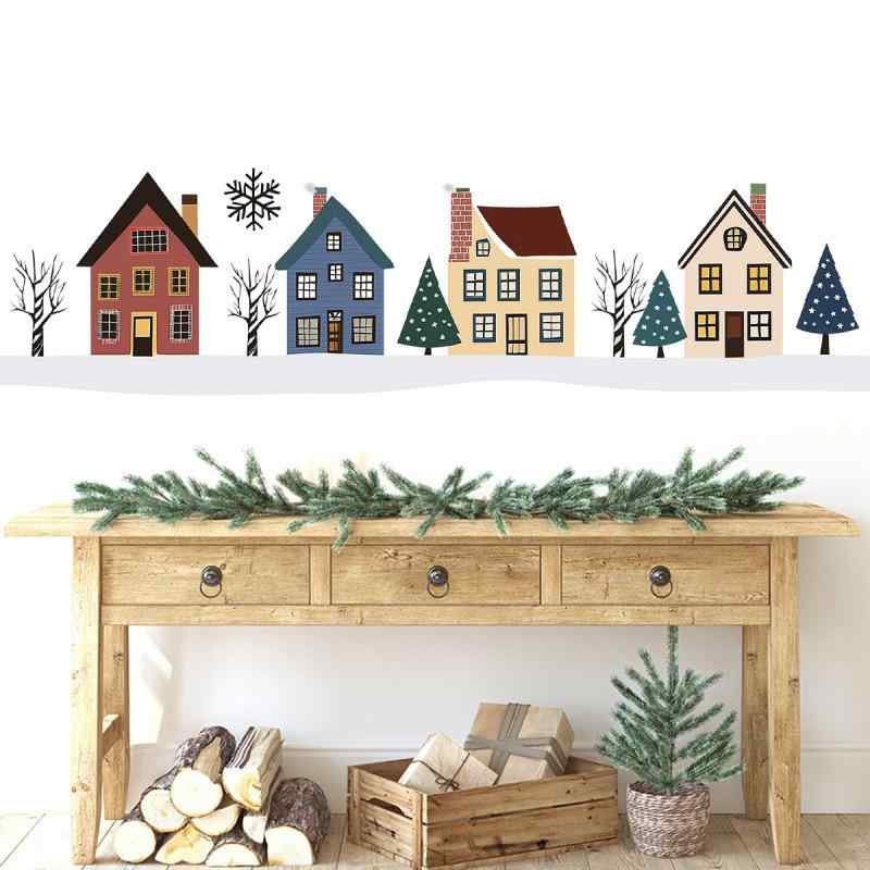 ウォールステッカー クリスマス かわいい動物 小屋 窓用 壁用 シール 貼ってはがせる 両面印刷 透明 PVC デコレーション 玄関 リビング インテリア おしゃれ