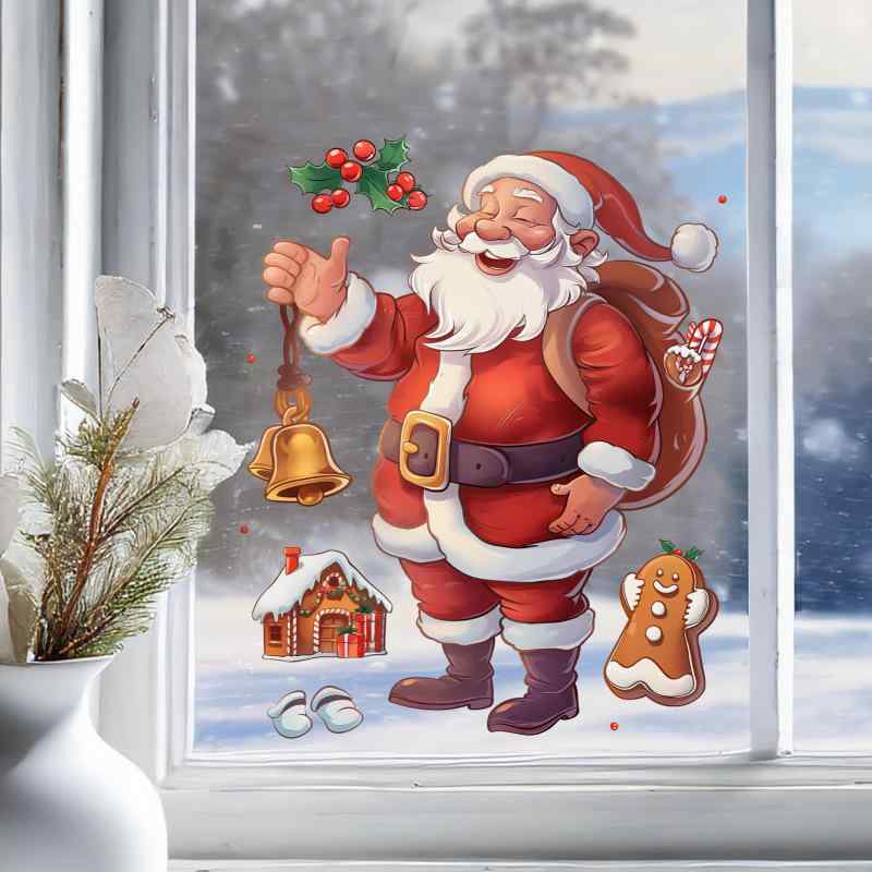 ウォールステッカー キャラクター サンタクロース トナカイ クリスマスツリー クリスマスパーティー 飾り付け 店舗 ショーウィンドウ 部屋 デコレーション リビング 寝室 子供部屋 玄関 壁紙シール インテリア雑貨