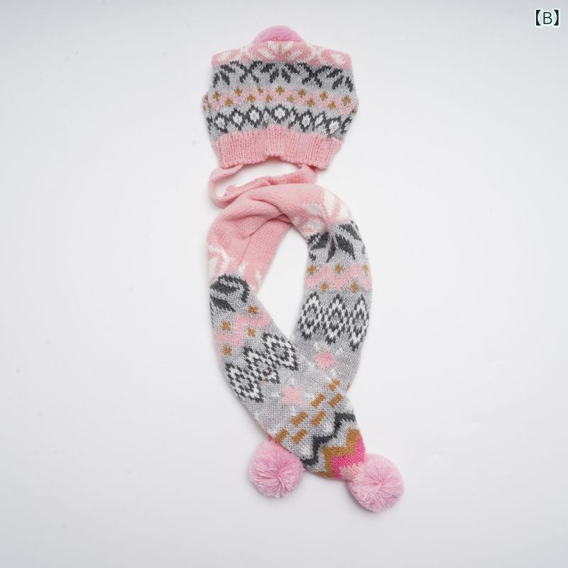 ペットウェア 犬 猫用 帽子 マフラー セット ニット帽 スヌード 暖かい 防寒 ポンポン飾り クリスマス 雪の結晶 チェック柄 アクリル かわいい おしゃれ 秋冬 ピンク グレー お散歩 普段使い