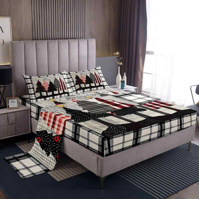 寝具 クリスマス柄 ボックスシーツ 4点セット マイクロファイバー デジタルプリント ベッドシーツ カバ..