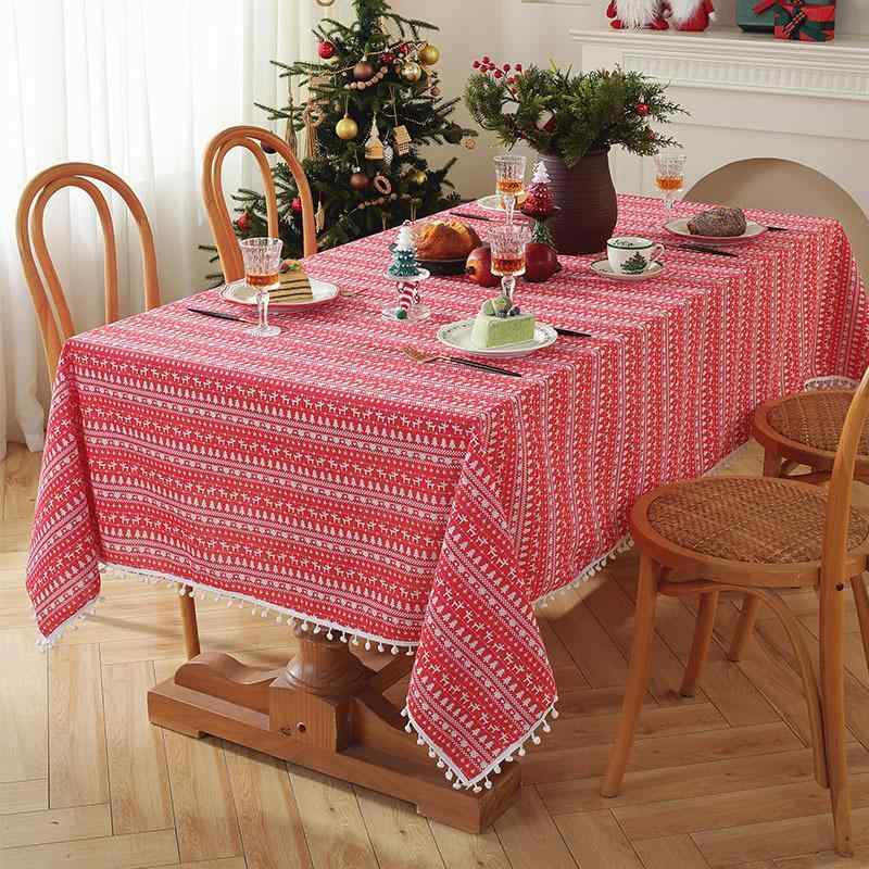テーブルクロス クリスマス 感謝祭 新年 イベント パーティー リビング ダイニング 食卓用 赤 レッド 総柄 ポリエステル 綿混 長方形 円形 耐熱 防塵 おしゃれ 装飾 マルチクロス