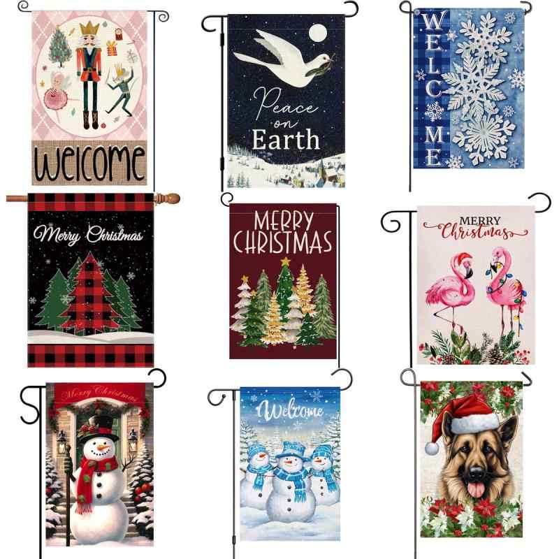 ガーデンフラッグ クリスマス 冬季 屋外 庭飾り用 スノーマン柄 リネン素材 インテリア装飾 ホームデコ..