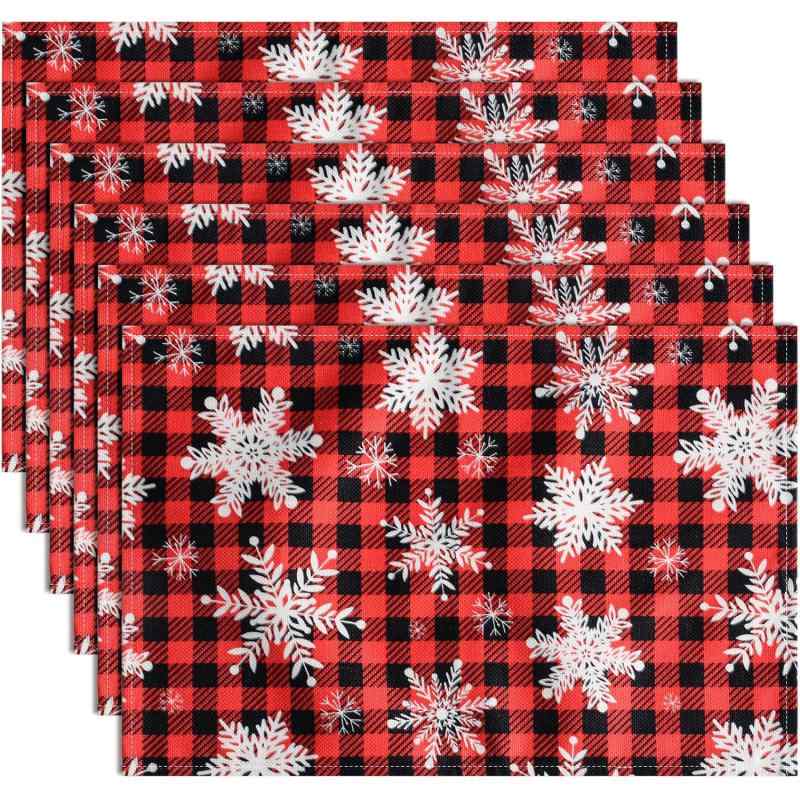 ランチョンマット 雪の結晶柄 冬用 クリスマス テーブル装飾 麻 ポリエステル製 食卓 ダイニング キッチン雑貨 北欧風 パーティー デコレーション(x4)