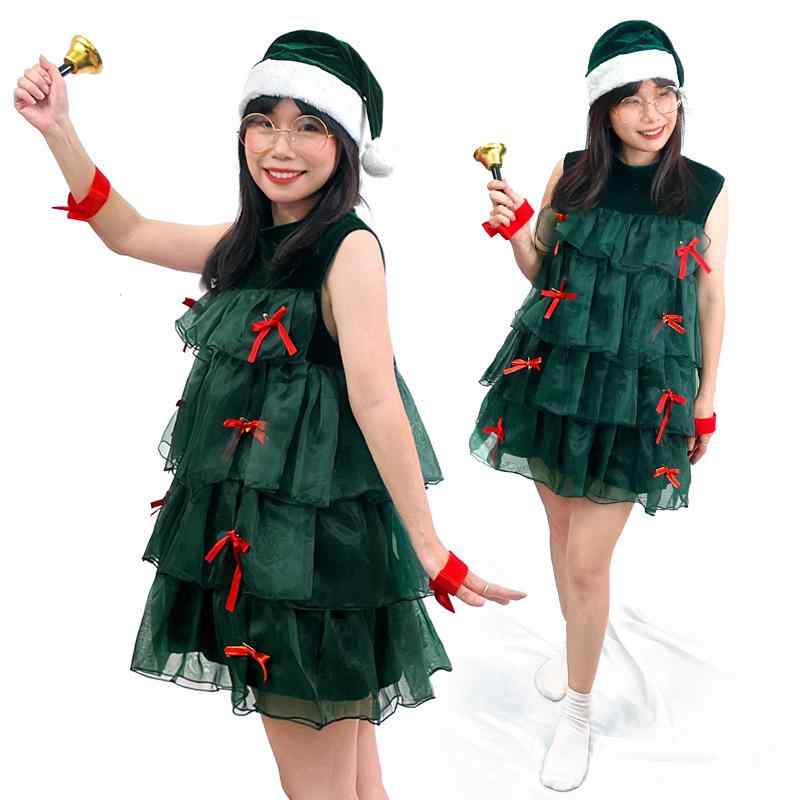 ドレス レディース ノースリーブ グリーン ティアード コスプレ クリスマスパーティー イベント 舞台衣装 発表会 ポリエステル ファンタジー スウィート Aライン